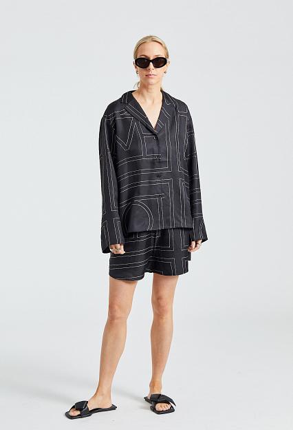 Toteme Monogram Silk PJ Shorts Black